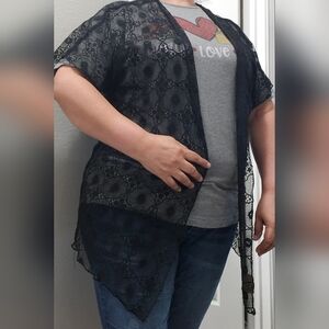 Star Vixen black lace open kimono cardigan women's size 1x